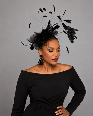 JUY-804-Black Feather Statement Fascinator
