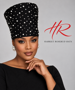 SEM-1100 Black Pearl and Crystal Tall Pillbox Hat