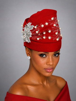 AGS-106 Red Velvet Pillbox Hat
