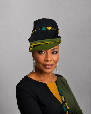 Black & Olive Bucket Hat with Ankara Print Trim