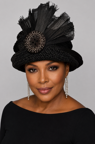 Black Statement Hat with Dramatic Fan Brim Accent