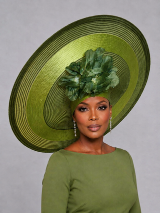 Oversized Moss Green Wide-Brim Statement Hat