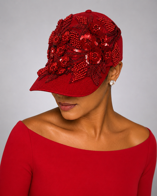 JUY-701-Sequin Floral Beaded Baseball Cap