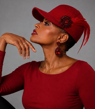 JUY-802 Red Feather Trim Cap