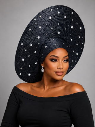 JUY-300 Rhinestone Wide-Brim Wrapped Hat