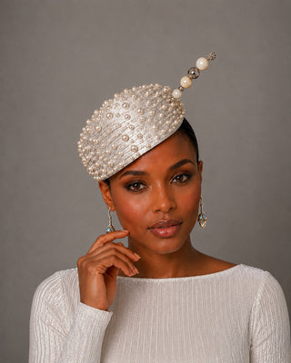 JUY-302 Pearl-Beaded Pillbox Fascinator