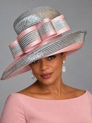 OCM-17 Silver & Blush Pink Metallic Bow Hat