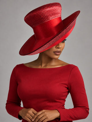 OCM-22 Red Satin Sculpted Wide-Brim Hat