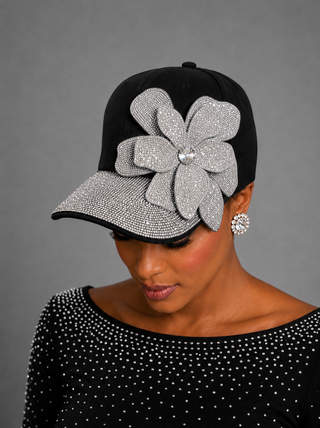 SEM-05 White Rhinestone Flower Baseball Cap