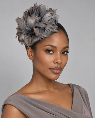 SEM-206 Silver-Grey Feather Puff Fascinator