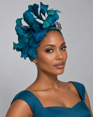 SEM-207 Teal Feather Fascinator with Crystal Cluster