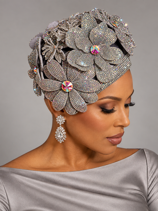 SEM-400 Silver Crystal Blossom Turban