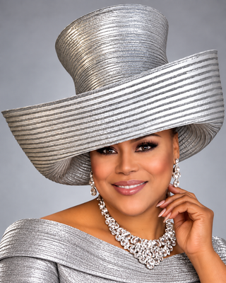 SEM-401 Silver Metallic Sculptural Swirl Brim Hat