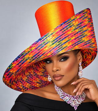 SEM-402 Orange Rainbow Sculptural Swirl Brim Hat