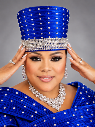 SEM-403 Rhinestone-Studded Tall Crown Pillbox - Royal Blue