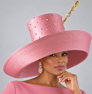 SEM-404 Pink Rhinestone Tall Crown Wide Brim Hat