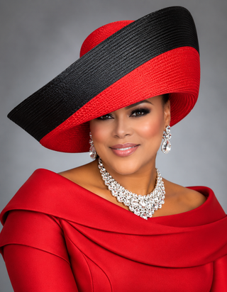 SEM-405 Red and Black Asymmetric Sweep Brim Hat